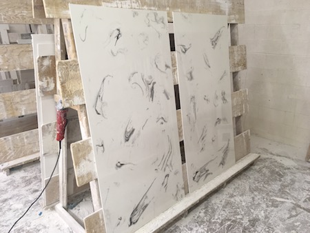 Cultured Onyx Slab Waiting To Be Delivered As Part Of Walk In Shower