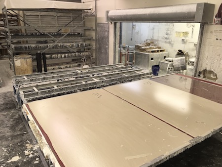 New Slab Of Cultured Marble Being Processed